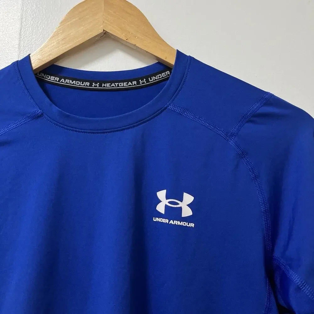 Under Armour Mens HeatGear Compression Long Sleeve Top Size M Blue‎ Athletic Gym